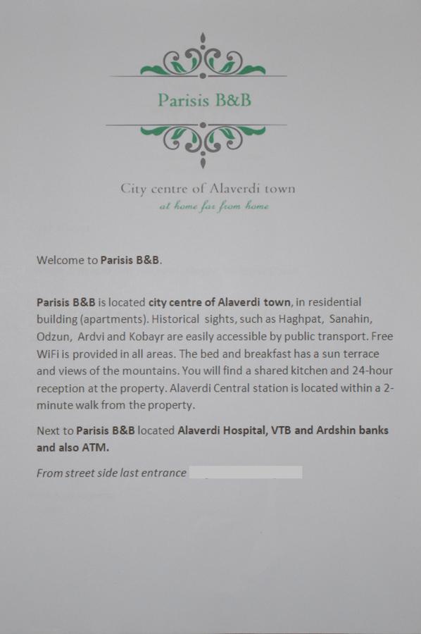 Parisis B&B in Alawerdi Exterior foto